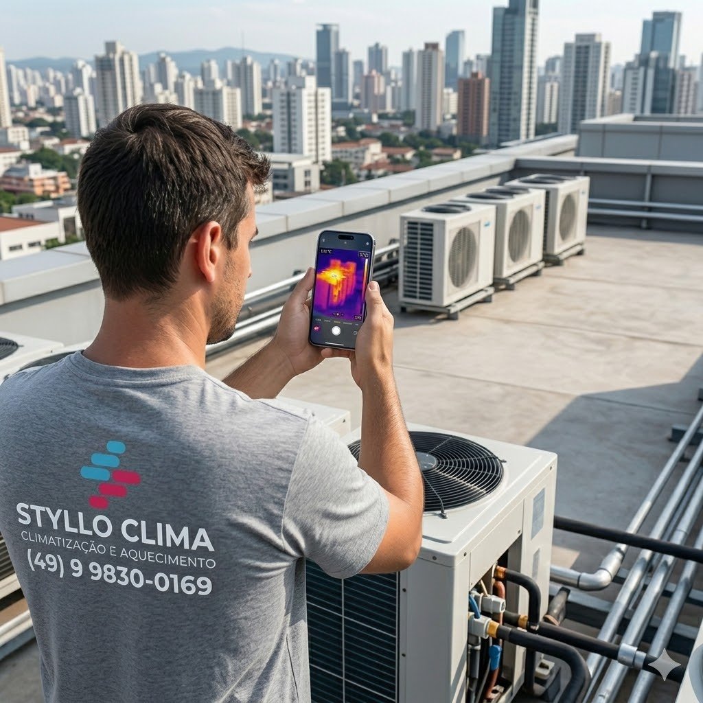 Técnico Styllo Clima inspecionando equipamento
